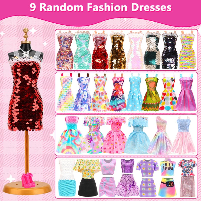 ENOCHT 80 PCS Doll Clothes and Accessories 5 Wedding Gowns 9 Fashion Dresses 3 Tops 3 Pants 1 Evening Dresses 2 Swimsuits Bikini 20 Hangers 18 Shoes and 22 Accessories Toys for 11.5 inch Doll - Image 3